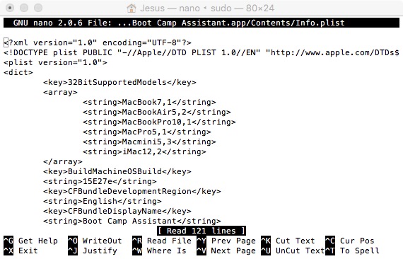 How to edit info.plist on mac boot camp for installing usb win 7 32-bit
